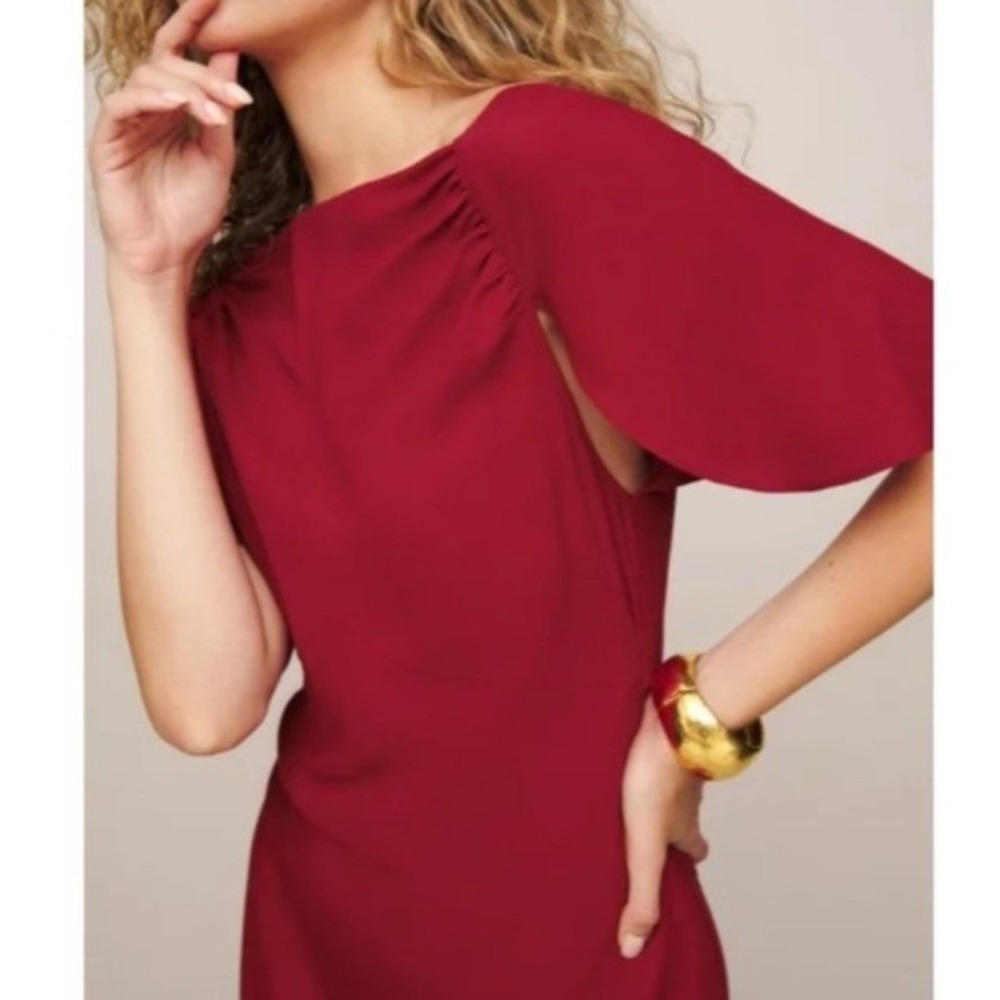 Reformation Lassie Cowl Neck Flutter Sleeve Tie Back Maxi Dress Red Size 10 - Picture 3 of 13